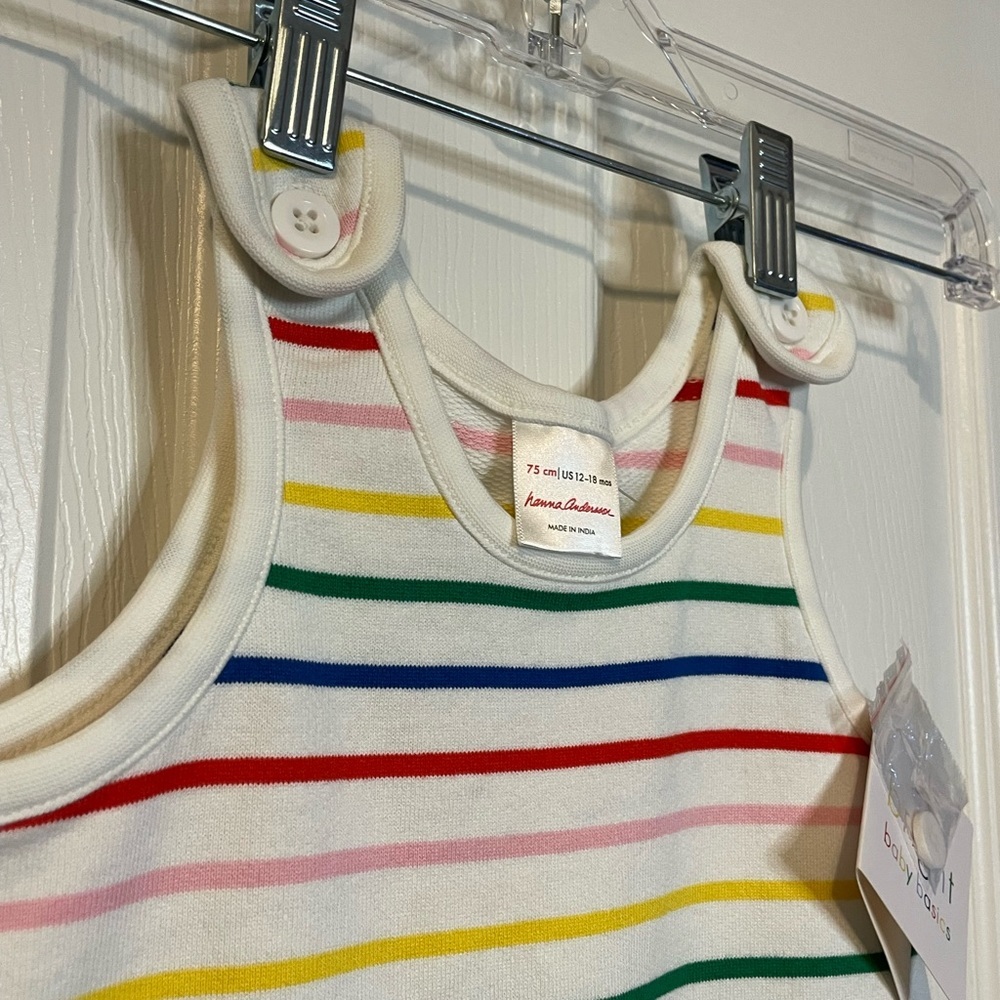 NWT Hanna Andersson white rainbow striped baby overalls sz 75 ( 12 to 18mths) - Picture 2 of 8